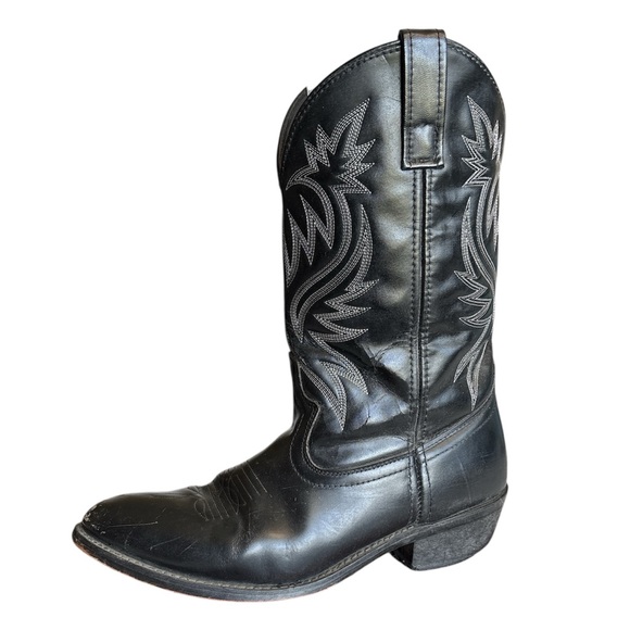 Vintage Laredo Western Cowboy Boots 4210 Black Leather Stitched